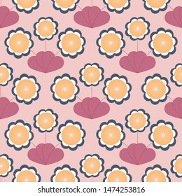 Cute retro flowers in a seamless pattern design , that can be used on the web, or in print, for surface design