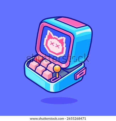 Cute Retro Game Console Arcade Cartoon Vector Icon Illustration. Object Technology Icon Concept Isolated Premium Vector. Flat Cartoon Style