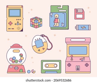 Cute retro game toys. flat design style vector illustration.