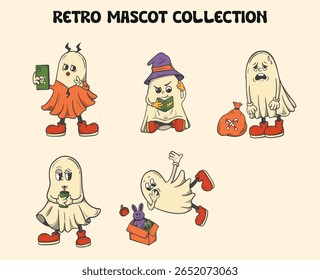 Cute Retro Ghost Mascot Collection
