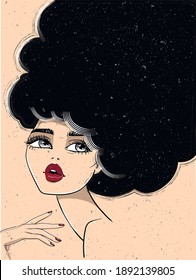 Cute Retro girl Looking Over up ilillussation red lips