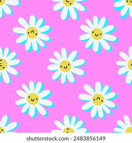 Cute retro hand drawn daisy floral pattern.