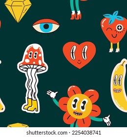 Cute retro hand drawn seamless pattern, lovely romantic background, great for Valentine's Day, textiles, wallpapers, banners - vector design