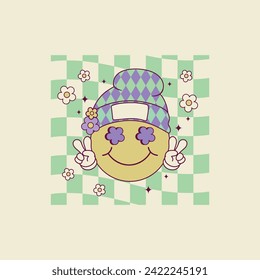 cute retro happy face illustration for mardi gras parties