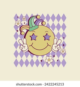 cute retro happy face illustration for mardi gras parties