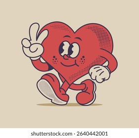 cute retro heart cartoon character in groovy style. colorful, fun, and playful design perfect for stickers, prints, and vector illustration