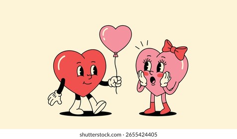 Cute retro hearts expressing affection through balloons