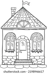 Rutsche Retro-Hausfassade. Außenskizze