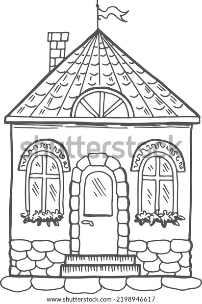 Cute Retro House Facade Building Exterior Stock Vector (Royalty Free ...