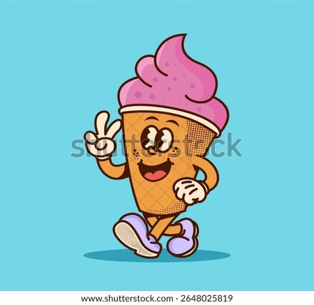 cute retro ice cream mascot cartoon illustration. perfect for food, summer, and fun design projects