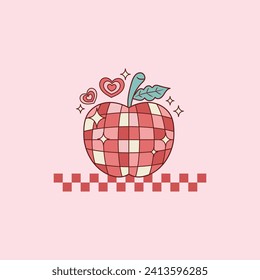 linda ilustración retro para profesores de manzanas con forma de esfera de disco