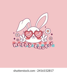 cute retro illustration of bunny with heart glasses for easter