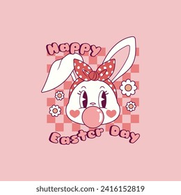 cute retro illustration of bunny with pin up style head scarf for easter