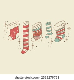 cute retro illustration of christmas stockings