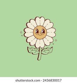 cute retro illustration of daisy with her leaves and stem 