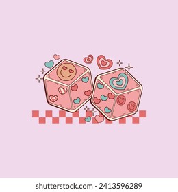 cute retro illustration of dice for lovers