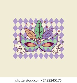 cute retro illustration of mask for mardi gras parties