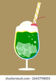 A cute retro illustration of a melon soda with a Off-registration