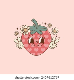 cute retro illustration of strawberry cartoon 