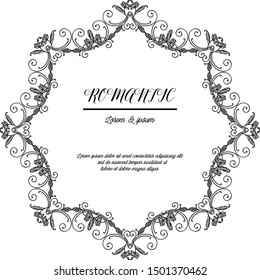 Cute retro leaf flower frame for wedding invitation romantic. Vector