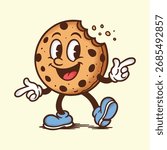 Cute Retro Mascot Cookie Vector Illustration – Funny Cartoon Cookie Character Design