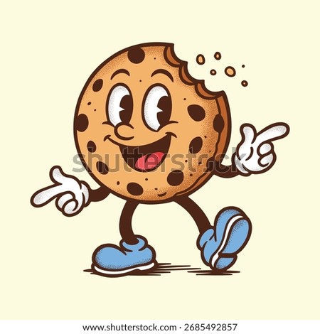 Cute Retro Mascot Cookie Vector Illustration – Funny Cartoon Cookie Character Design
