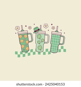 cute retro patrick day illustration of drinking fountains