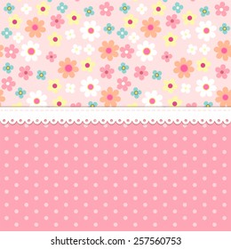 Cute retro pattern with daisy flowers and polka dots ideal for baby shower