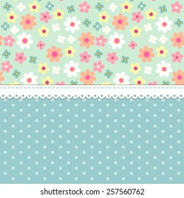 Cute retro pattern with daisy flowers and polka dots ideal for baby shower