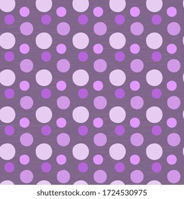 Cute retro pattern with purple shades of polka dots of different sizes on a purple background. Vector seamless trendy design.