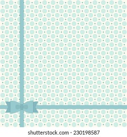 Cute retro pattern with ribbon and bow on polka dot background ideal as baby shower card