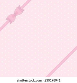 Cute retro pattern with ribbon and bow on polka dot background ideal as baby shower card