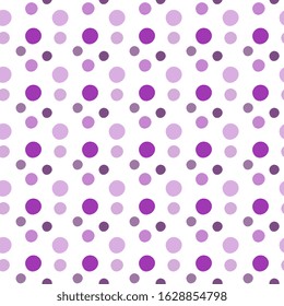Cute retro pattern with violet shades of polka dots of different sizes on a white background. Festive fashionable design.
