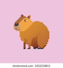 cute retro pixel art game of capybara mascot illustration.