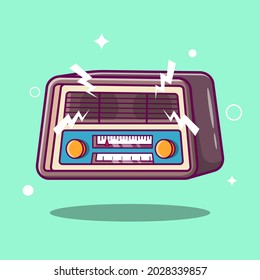 Cute retro radio vector illustration. Radio cartoon vector on isometric flat design style. Music nostalgia with old 60s style song player. Radio broadcasting mascot.