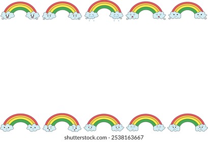 Cute Retro Rainbow Clouds Cartoon Set