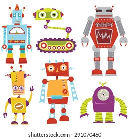 Cute Retro Robot Collections Set