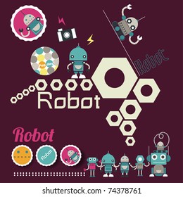 cute retro robot toy layout