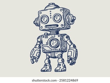 cute retro robot vector illustration character