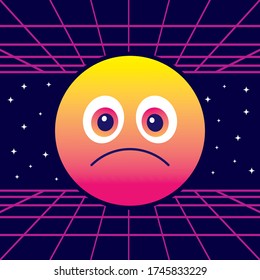 Cute retro sad emoticon, emoji - vintage 80s - vector illustration