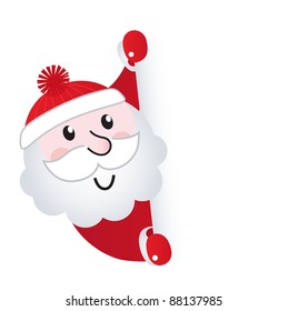 Cute retro Santa holding blank sign - vector Illustration.