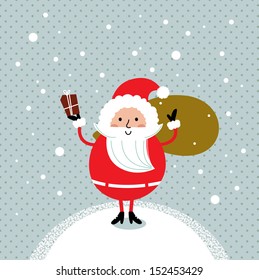 Cute retro Santa isolated on winter snowing background