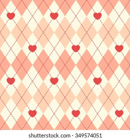 Cute retro seamless argyle background with hearts