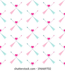 Cute retro seamless background with hearts and arrows