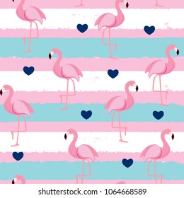 Cute Retro Seamless Flamingo Pattern Background Vector Illustration EPS10