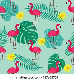 Cute Retro Seamless Flamingo Pattern Background Vector Illustration EPS10