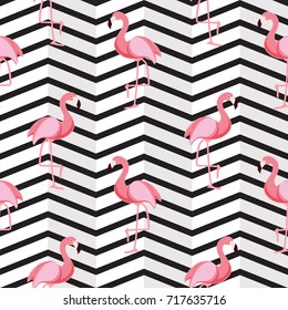 Cute Retro Seamless Flamingo Pattern Background Vector Illustration EPS10