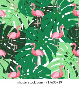 Cute Retro Seamless Flamingo Pattern Background Vector Illustration EPS10