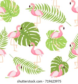 Cute Retro Seamless Flamingo Pattern Background Vector Illustration EPS10