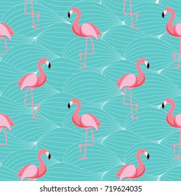 Cute Retro Seamless Flamingo Pattern Background Vector Illustration EPS10